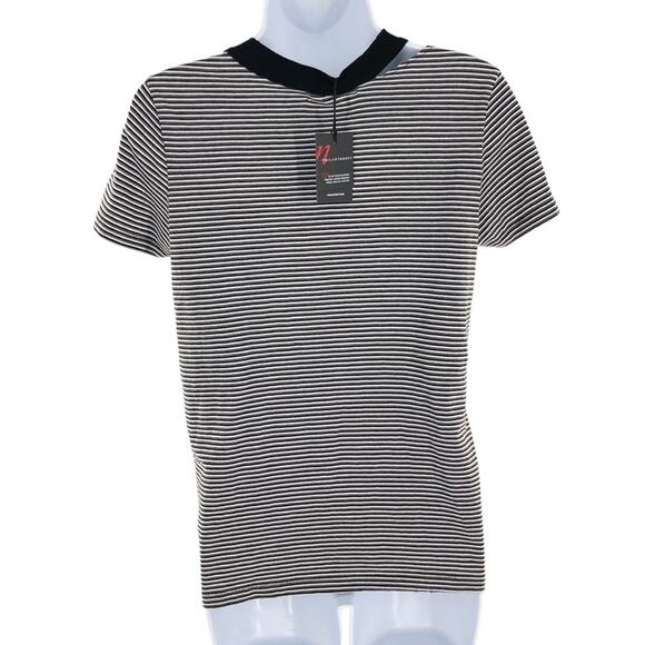Philanthropy Women's Black Striped Short Sleeve Slit Neck T-Shirt Size XS New - Picture 2 of 12